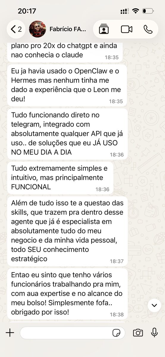 Depoimento de Fabrício sobre o LEON